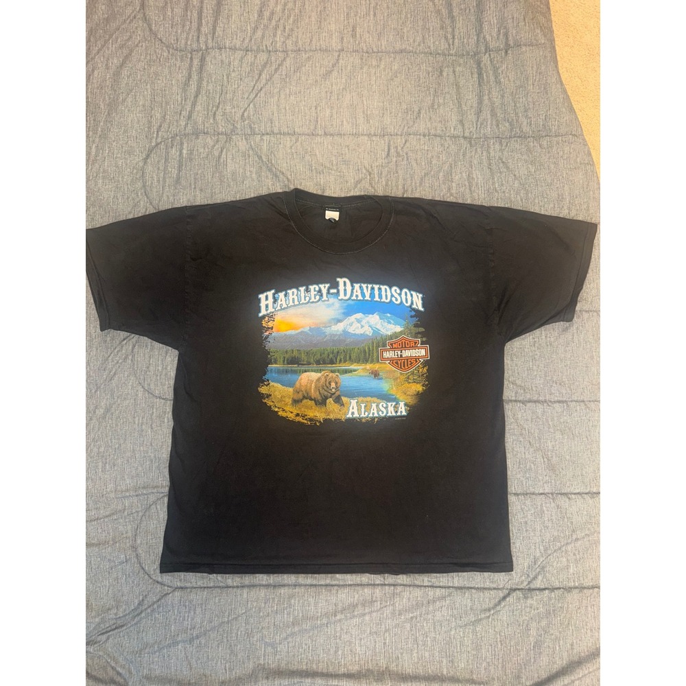 Harley Davidson Alaska T-Shirt Mens 2XL Black Anchorage Grizzly Polar Bear Tee